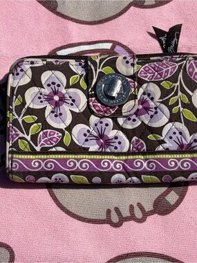 Vera Bradley Brown Quilted Wallet with Purple Floral Print